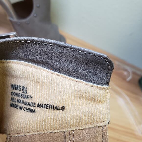 Report Women's Size 8.5 Open Toe Platform Stack Heels Taupe Studded‎ Bohemian - Picture 10 of 11